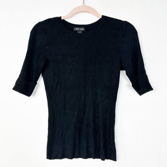 2/$30 White House Black Market Ribbed Half Sleeve Knit Tee Small #A0707 - Picture 3 of 8